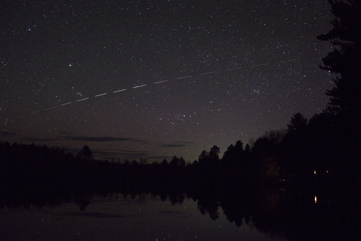 May 12, 2021 The streaks of light come from short time-exposures. The longer teh exposure, the more stripes would be formed in the image as the satellites cross in front of the scene.